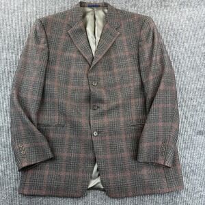 Daniel Cremieux Blazer Mens 46R Brown Gray‎ Plaid 3 Button Notch Lapel Made USA